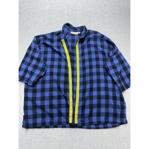 Eleven Stitch Design‎ Shirt Womens Small Blue Black Check Plaid Snap Oversized - Picture 1 of 10
